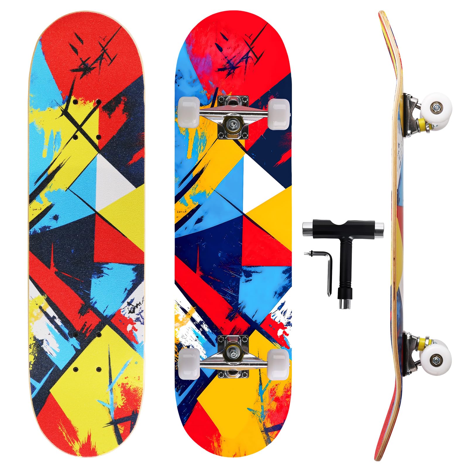Casual Graffiti Professional Double Kick Skateboard, 31 inch Maple Deck, ABEC-11 Bearings, 95A PU Wheels