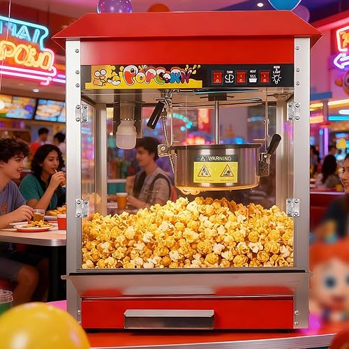 Popcorn Machine Movie Night Supplies, 8 Oz Kettle pop corn machine maker, Countertop Popcorn Maker for 48 Cups per Batch, Theater Style Popper,