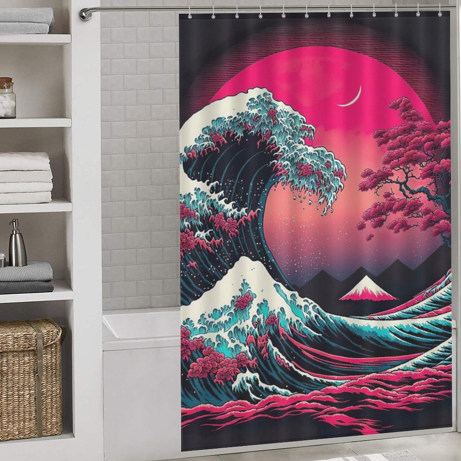Rideau de douche cerisier japonais en polyester lavable 152x183cm
