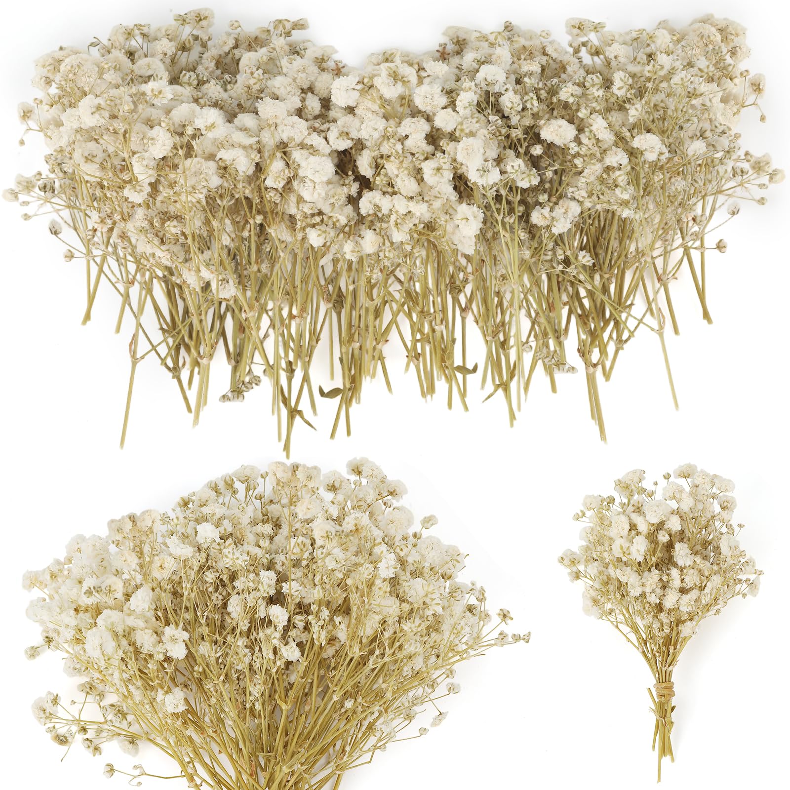 150 Pcs Dried Baby‘s Breath Flowers, Natural White Gypsophila Branches for Wedding Table Decor, DIY Crafts, Vase Arrangement, Home Decoration, Preserved Flowers