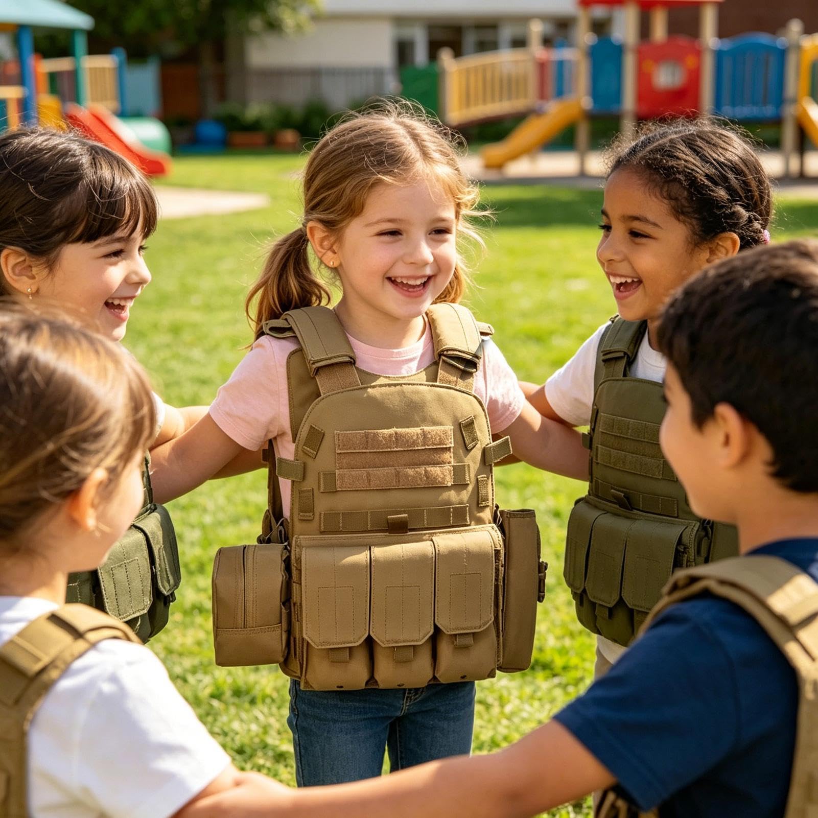 Gilet protettivo per bambini Airsoft, design di protezione tattica, 45 x 35 cm, attrezzatura protettiva da combattimento con tasche multiple, vestibilità regolabile, per paintball, cosplay, giochi di