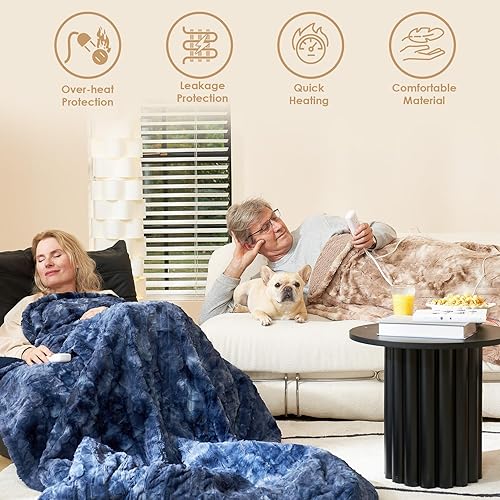 Miniatura 2 de EHEYCIGA Manta térmica eléctrica de piel sintética, 10 horas de apagado automático, 6 niveles de calefacción, manta térmica suave y cálida de