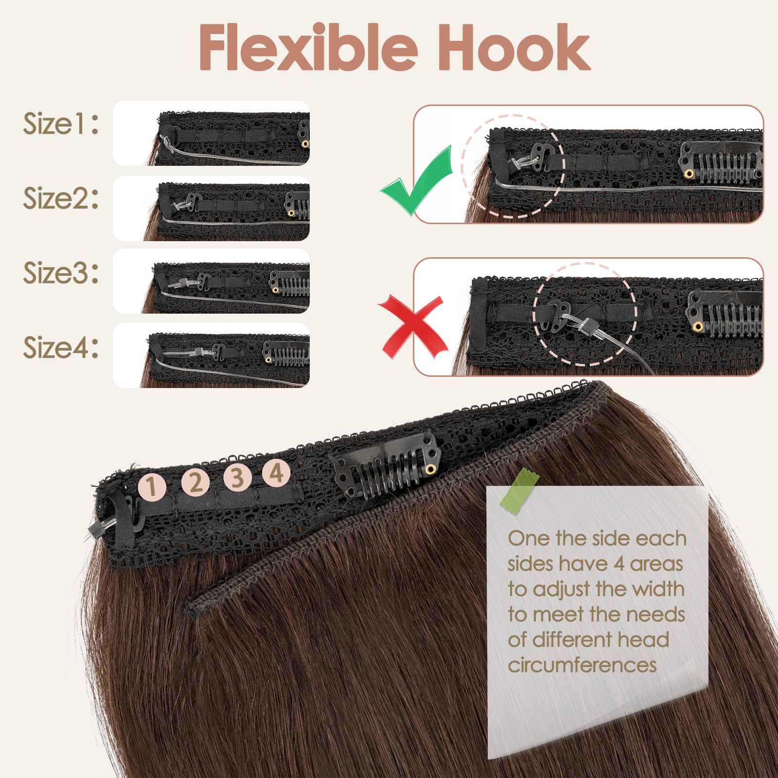 S-noilite Wire Hair Extensions Human Hair Dark Brown Invisible Fish Line Hair Extensions Real Hair One Piece Human Hair Extensions 12 Inch 55g - Image 3
