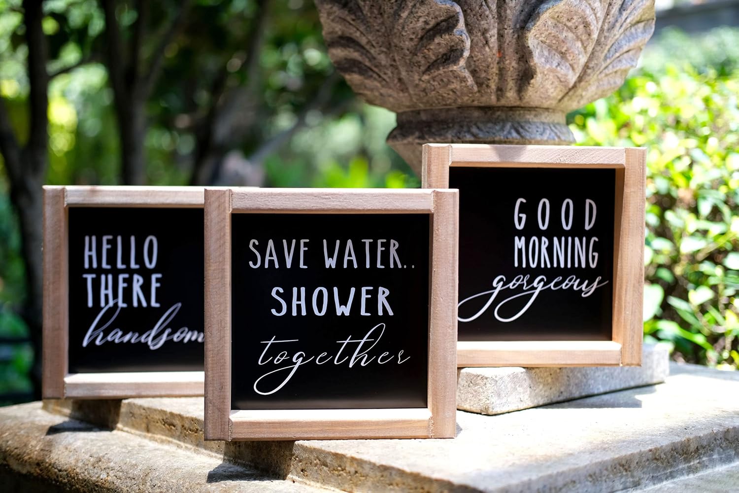 penepico Funny Bathroom Signs Wall Art Decor 8"*8", Farmhouse Bathroom Wall Decor with 9 Interchangeable Sayings, Rustic Accessories for Restroom Shelf，3 Wood Frames(black-white bigger(8"*8"))