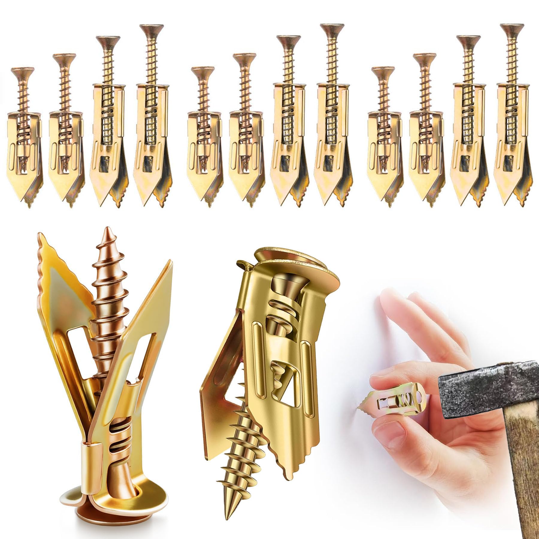 120Pcs 4-Size Self Drilling Drywall Anchors with Screws Kit, 60 Sheetrock Anchors & 60 Zinc Expansion Screws,Zinc Plated Steel,No Drill Needed,Perfect for Shelf Straps,Cabinet,Curtains,Picture Frame