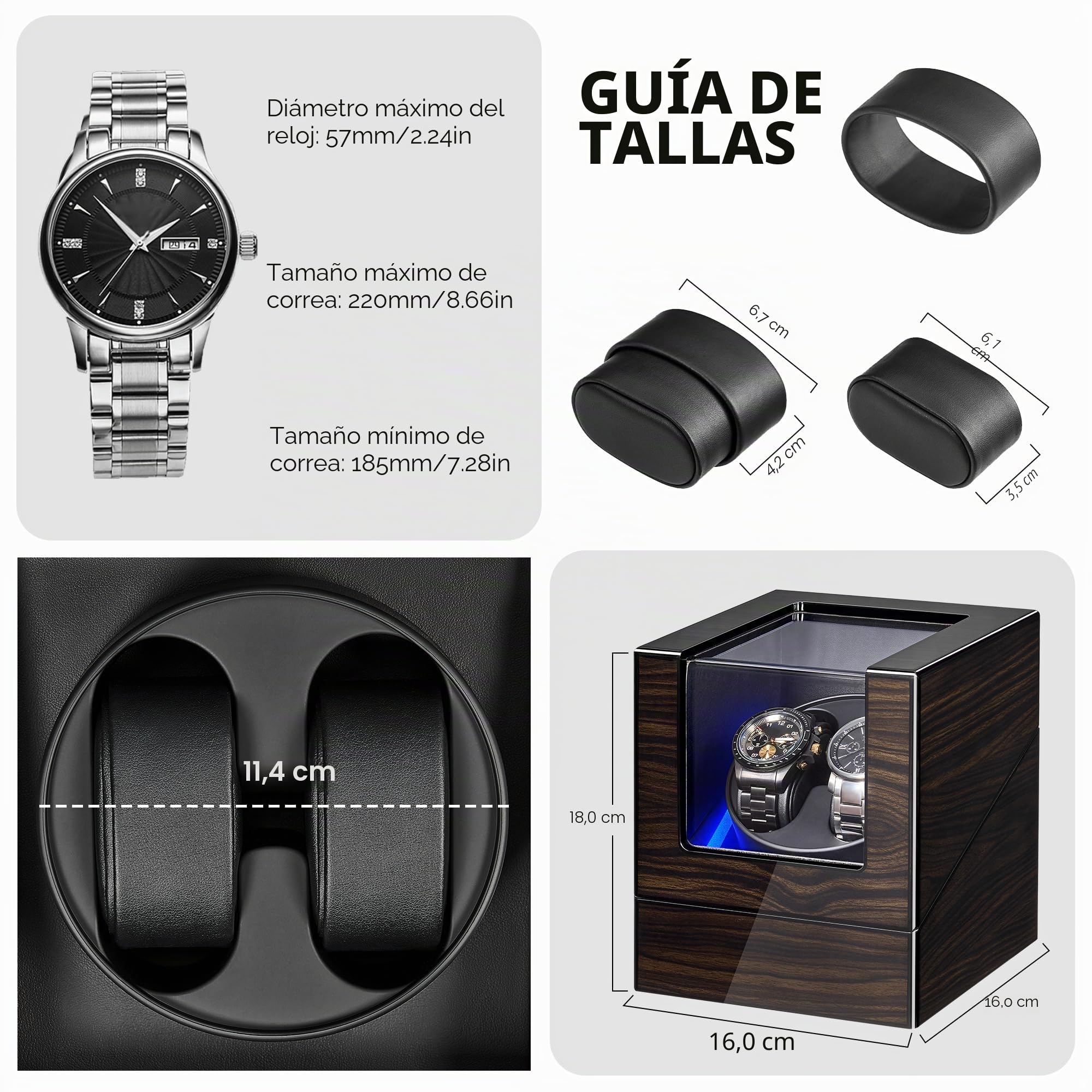 ANWBROAD Cajas Giratorias Para Relojes Automáticos, Nueva Caja Giratoria Para Relojes Automáticos con Acabado Lacado Piano, Caja Giratoria con 4 Modos de Rotación, Motor Silencioso, JWW001E