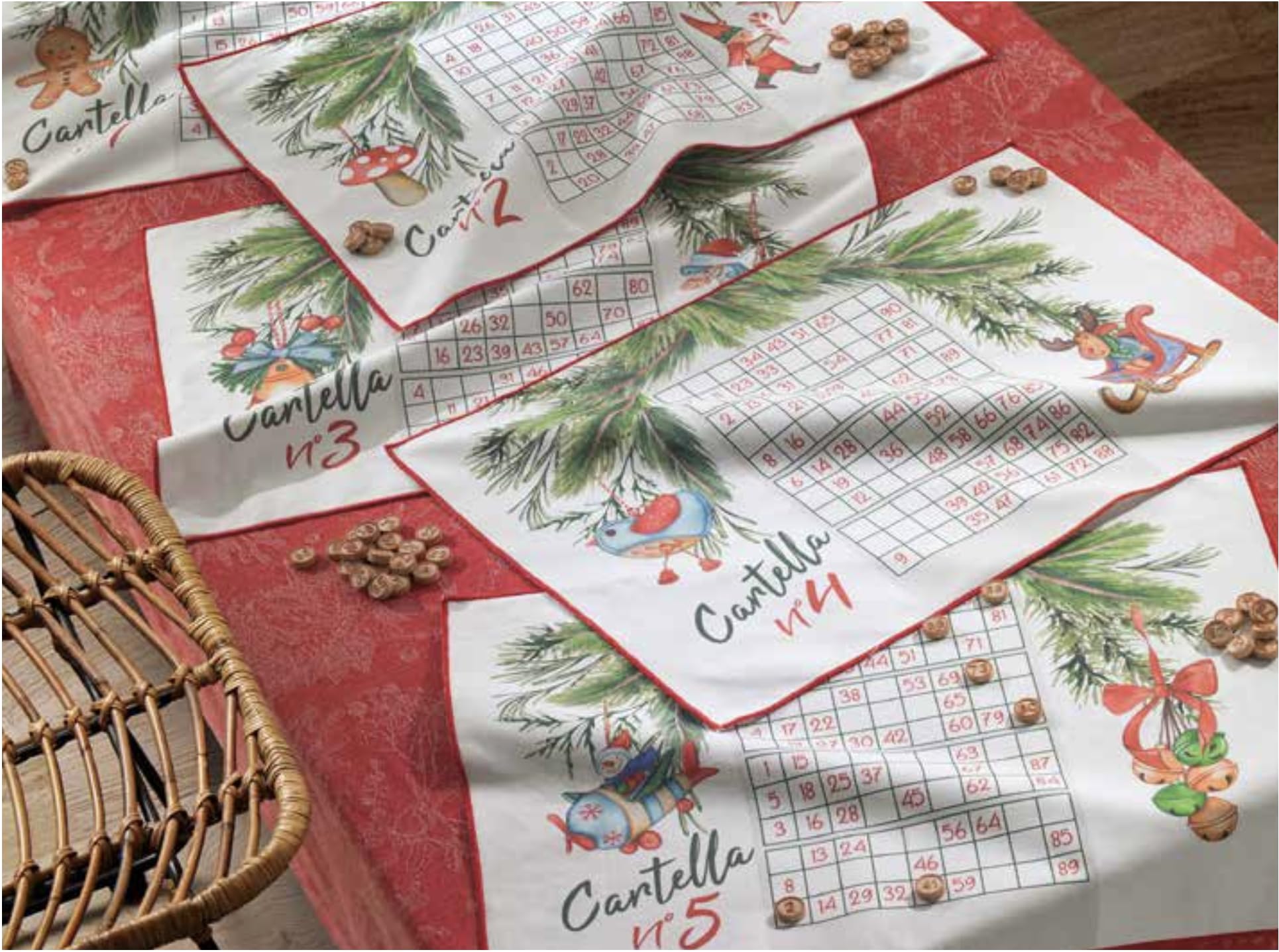 Vallesusa Casa - Collezione Natale in Tavola - Set di 6 Tovagliette Americane Double-Face, Cartelle da Tombola - FANTASY