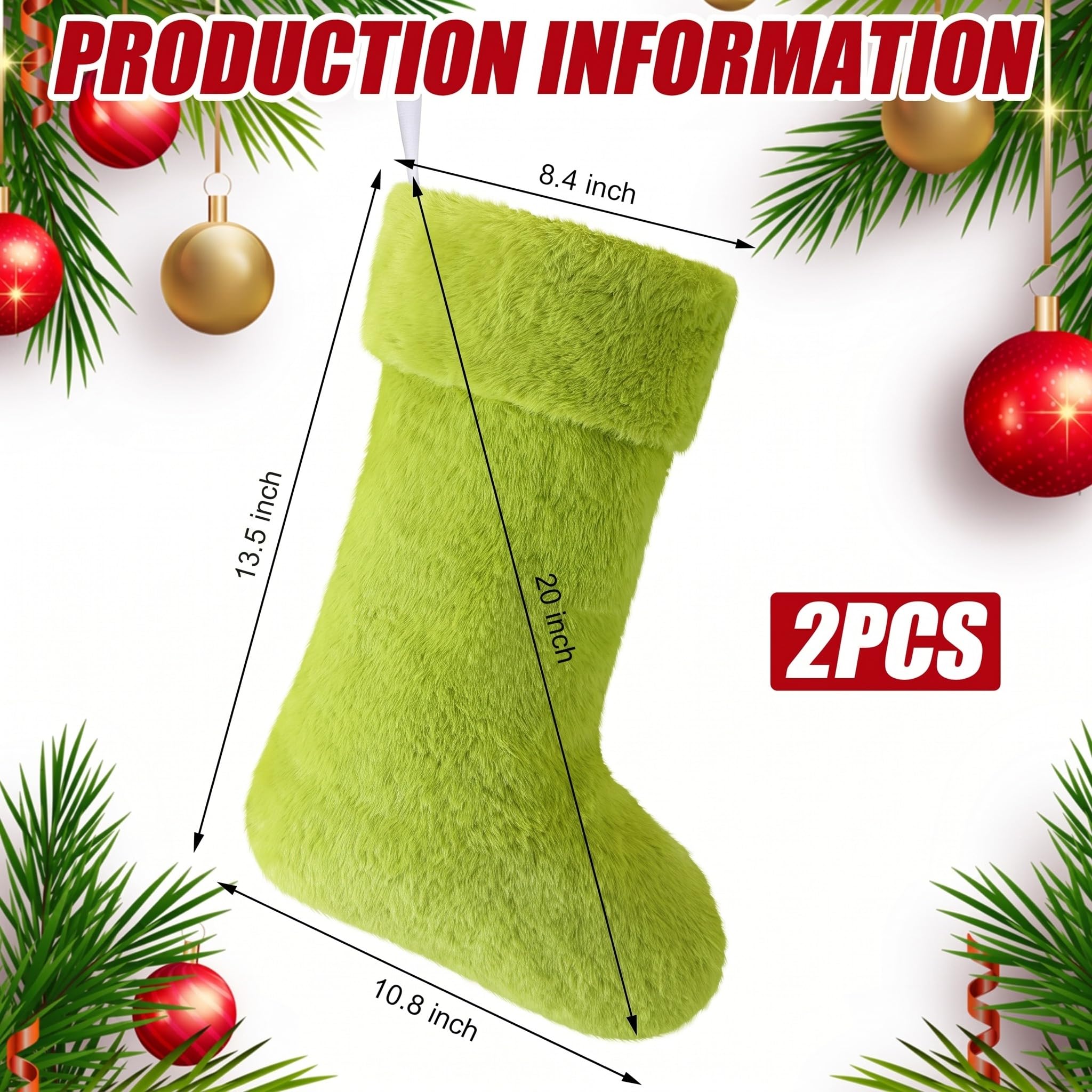JOVITEC 2 Stück 50,8 cm Kunstfell, Weihnachtsstrümpfe, schneebedeckte Strümpfe, Weihnachtsstrümpfe, Kamin, hängende Strumpf für Urlaubsdekoration (grün)