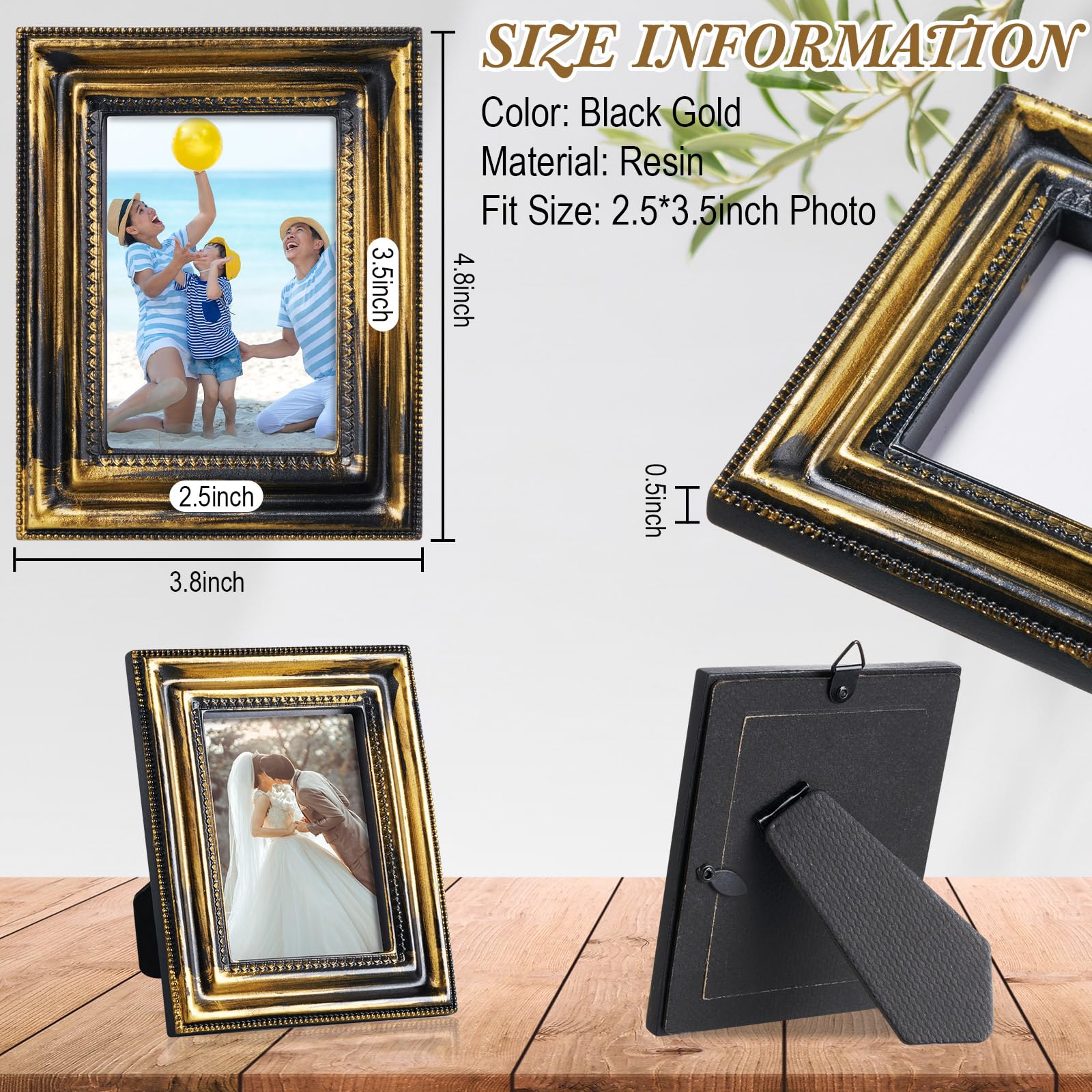 Qunclay Lot de 5 petits cadres photo dorés, noirs et blancs - 5 mini cadres photo rétro - 5 x 3,5 cm - Décoration murale - Décoration de table - Doré, noir et classique