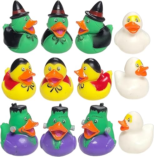 Cool Halloween Monsters  Patos de goma (2 pulgadas) tamaño estándar. (Paquete de 12) Linda bruja, pato fantasma juguete para la piscina (patitos de