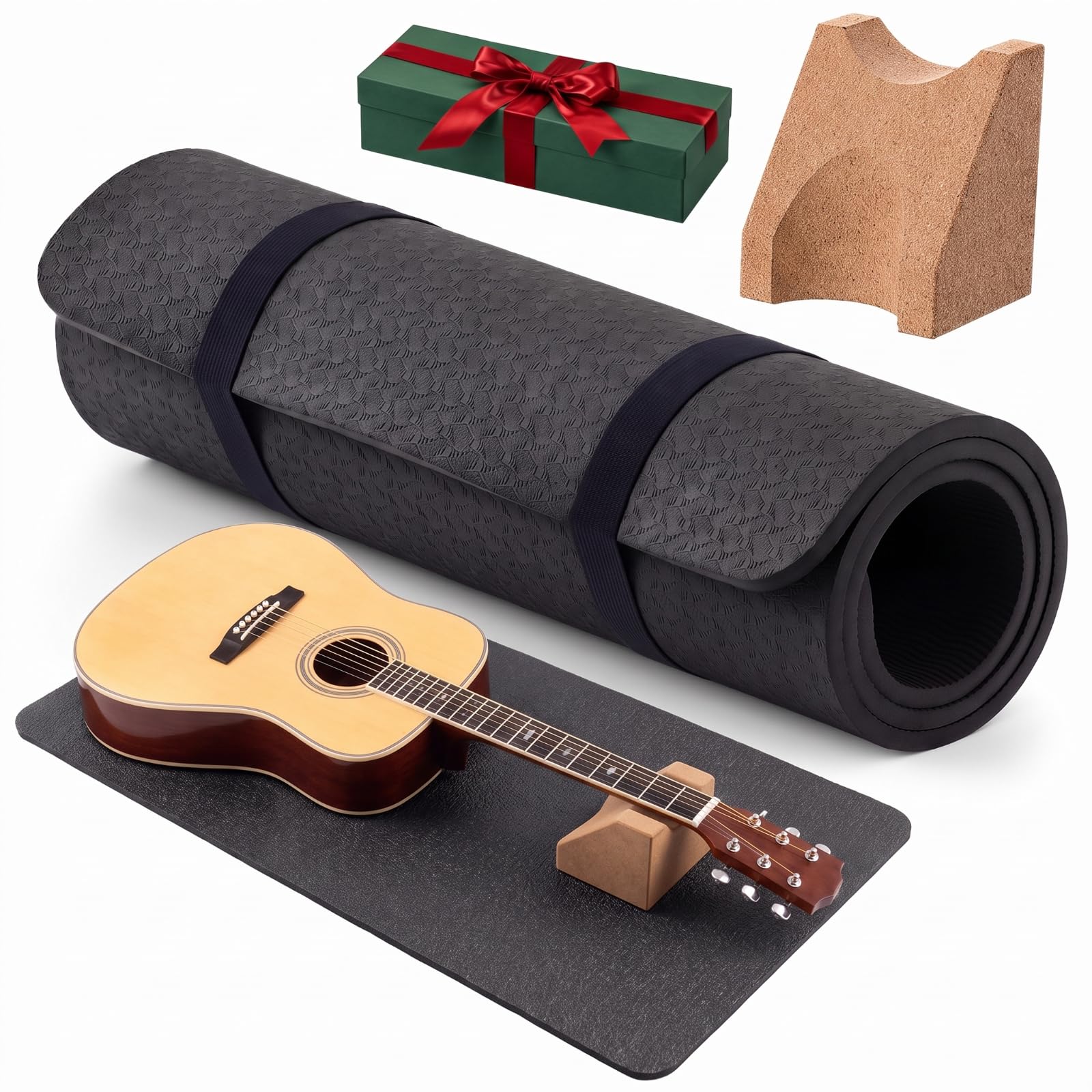 Klyyo 41 Inch Guitar Mat with Neck Rest, 8mm Thick TPE Non Slip,Black