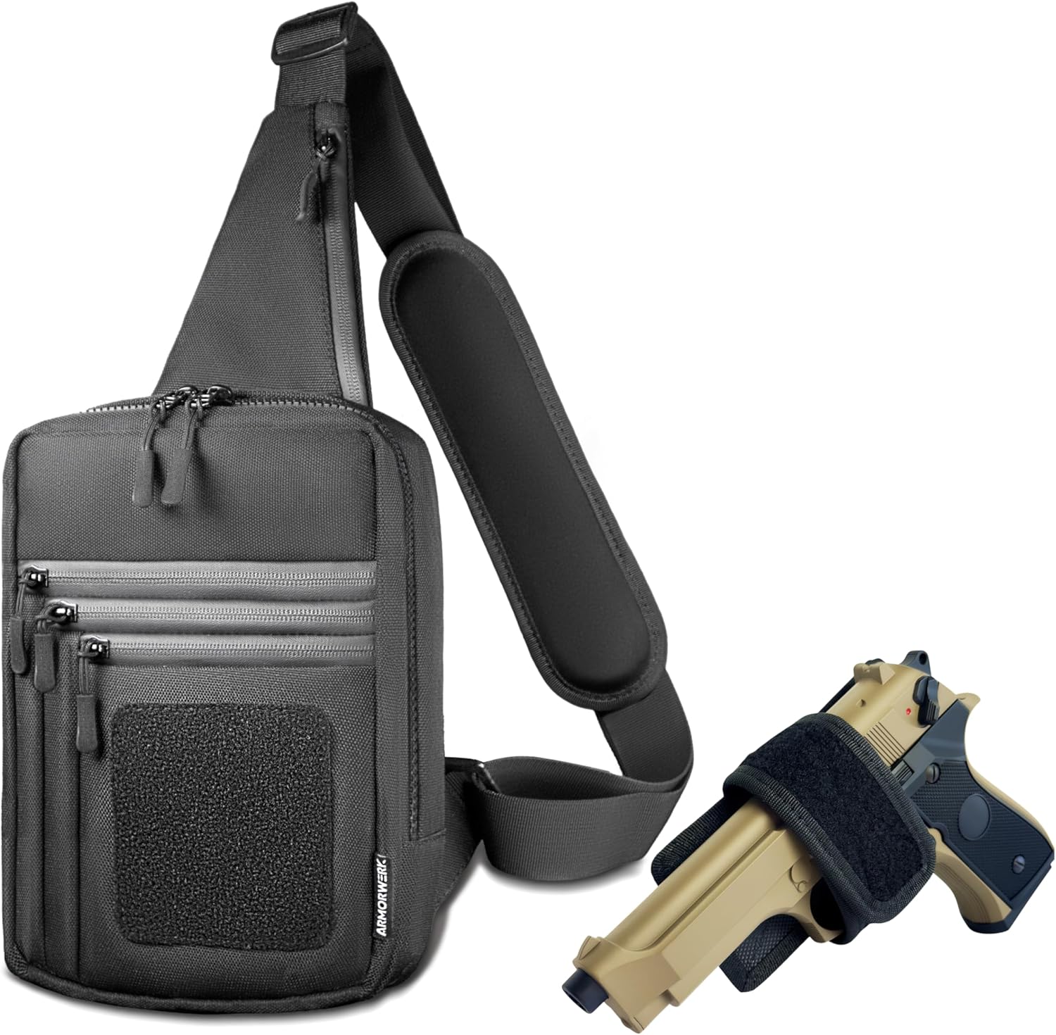 Premium Carry Sling Bag for Men with Quick Access Pull Tab and 4 Accessory Slots — CCW Sling Bag for Men with Waterproof Heavy Duty Zippers — Durable Adjustable Holster Included
