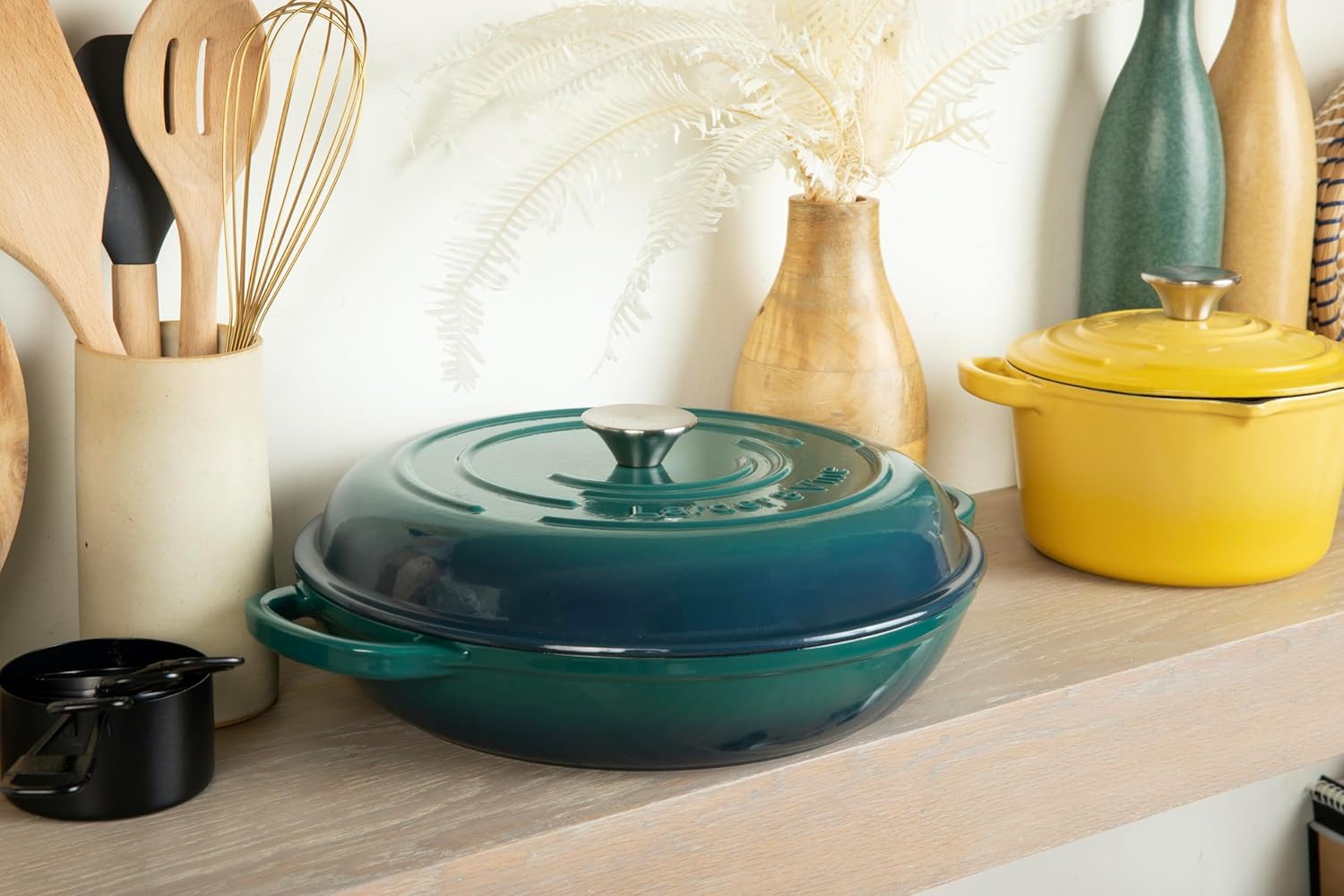 Larder & Vine 4-Piece Enameled Cast Iron Cookware Set: 8 Quart Dutch Oven with Lid, 3.6 Quart Braiser with Lid, Cast Iron Cookware with Oversized Handles, Oven Safe up to 500°F (Bondi)