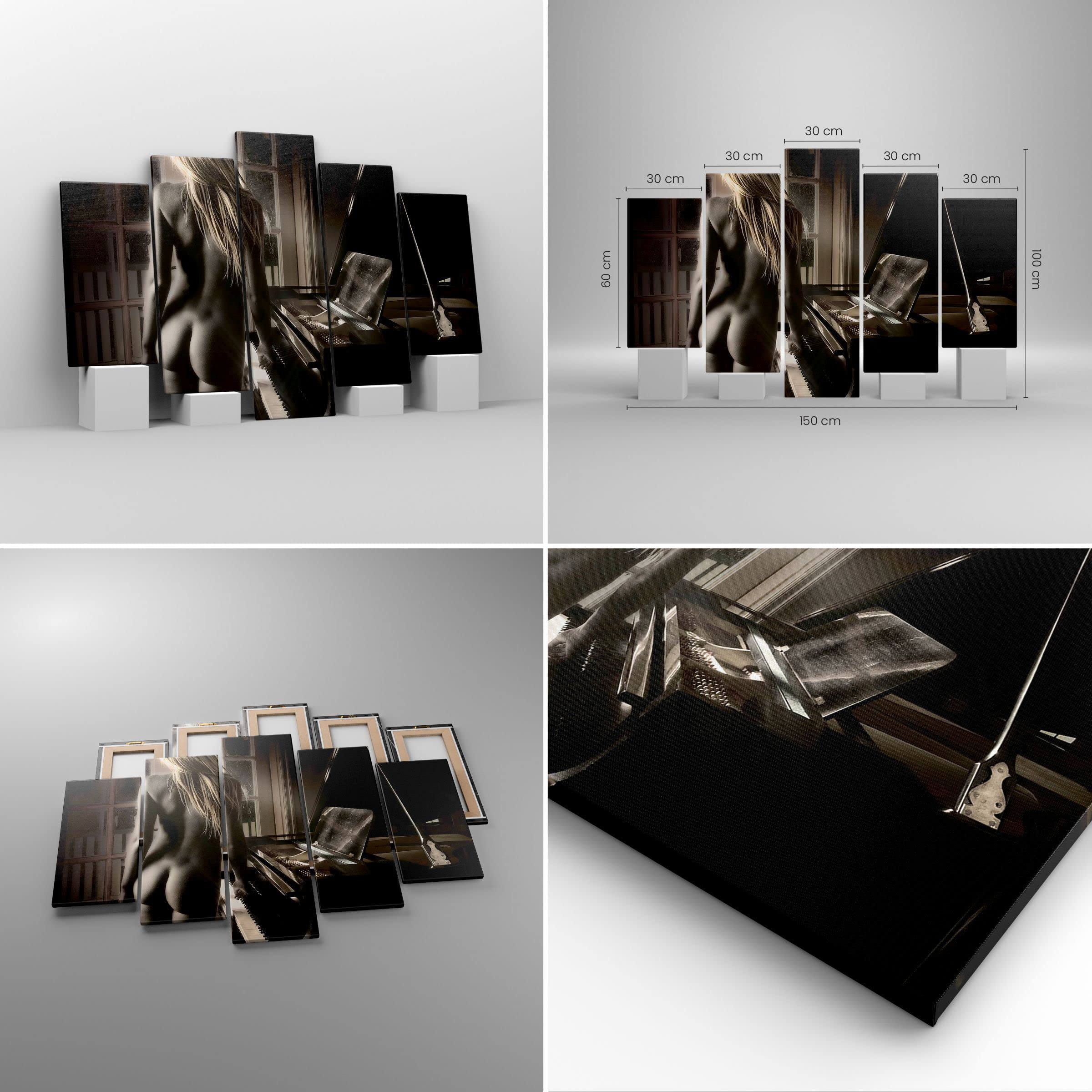 Mehrteilige Bilder auf Leinwand 150x100cm Leinwandbild Frau Nackt Geheimnis Groß XXL Wanddeko Bild Schlafzimmer Set 5 teilige Wandbilder Dekoration Wohnzimmer Canvas Wand Kunstdruck Art EA150x100-0114
