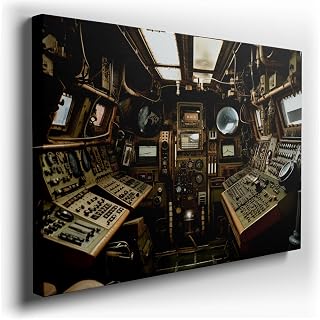 Canvas Art Decor: Retro Control Room Captures Technological Evolution and Human Ingenuity Art Decoration, Office Arts Design, Size: 91x61 cm (36x24 inch)