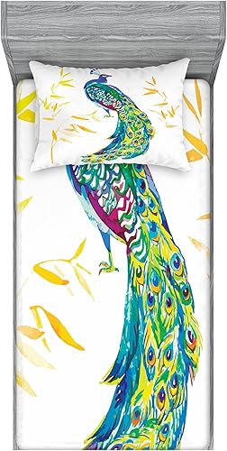 Miniatura 65 de Ambesonne Juego de sábanas bajeras y fundas de almohada de los años 90, patrón geométrico en estilo retro, formas redondas de triángulo de media