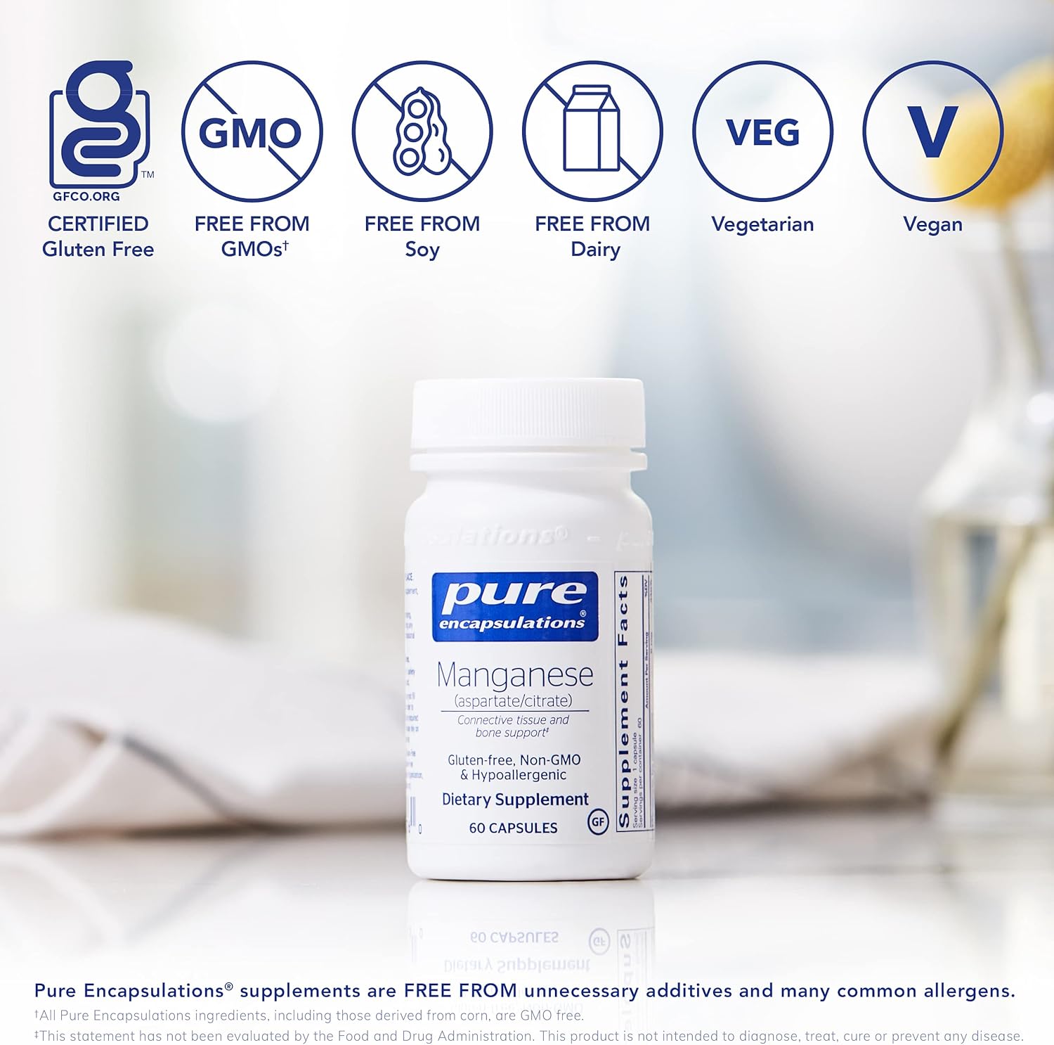 Pure Encapsulations - Manganese (Aspartate/Citrate) - Hypoallergenic Trace Mineral Supplement for Connective Tissue and Bones - 60 Capsules : Health & Household