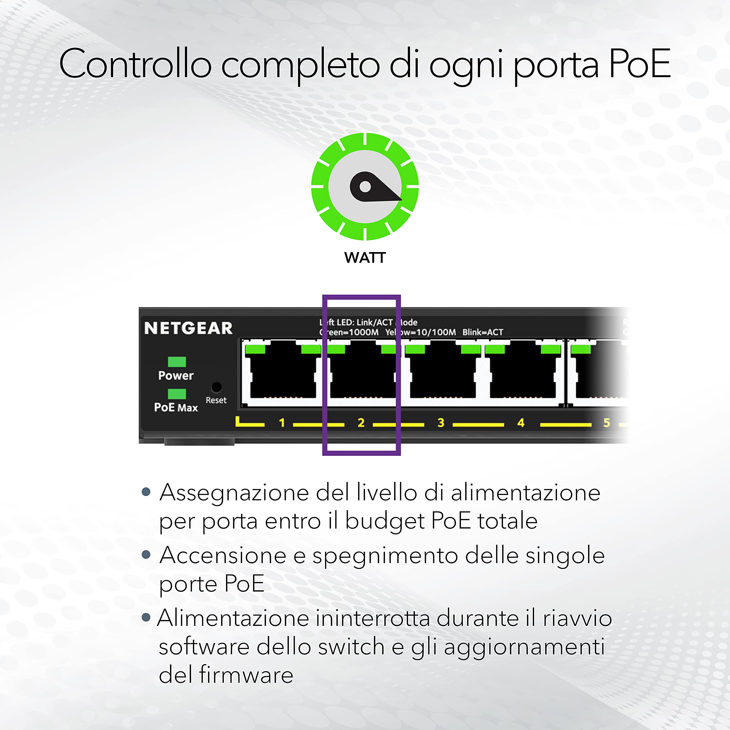 NETGEAR Switch PoE Plus 5 Porte GS305EPP, Supporto VLAN, QoS, Switch Ethernet Gigabit con 8 PoE+ a 123 W, Montaggio Desktop o a Parete