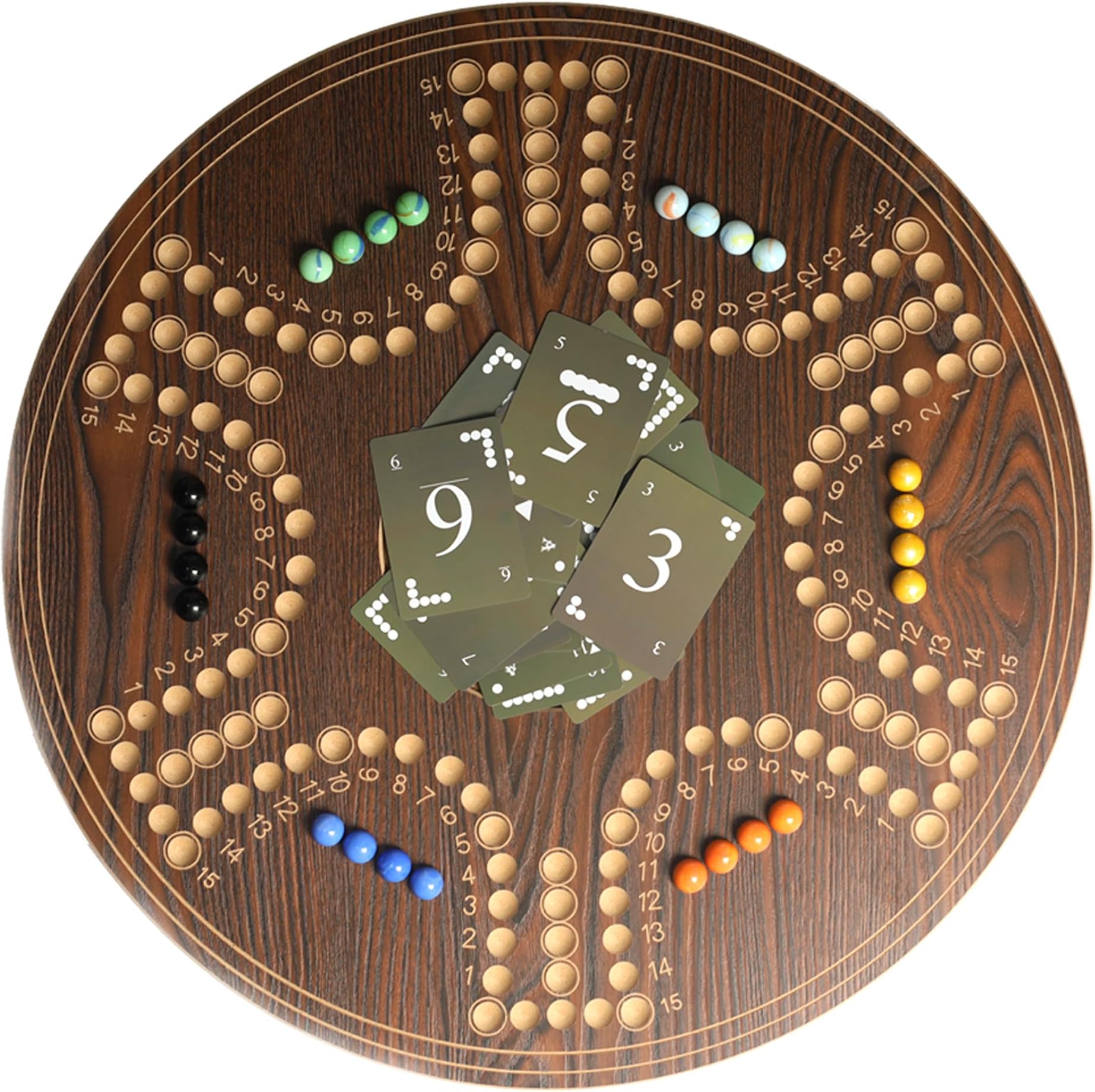 JackarooBoard Game Wooden, One Side 4 Player Second Side 6 Player Water Proof Plastic Cards, 24 Marbles