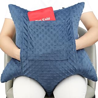 Star Shaped Hysterectomy Pillow with 2 Pockets for Abdominal Surgery Hysterectomy Recovery Must Haves Products Gifts Tummy Pillow with Hands Placement Pouch Minky Dot Denim Blue
