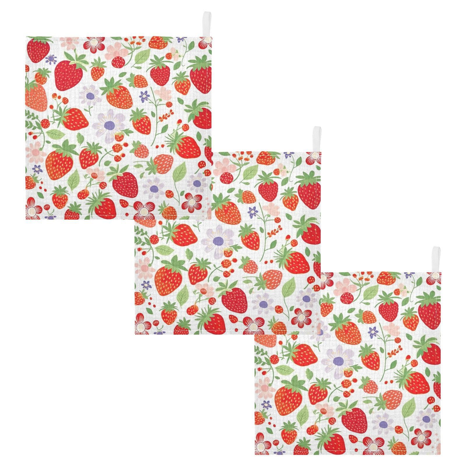 Jihqo Baby Washcloths 5 Pack Strawberry Red Face Towel 12x12 Soft Absorbent Muslin Towels for Newborns Cotton Baby Wipes