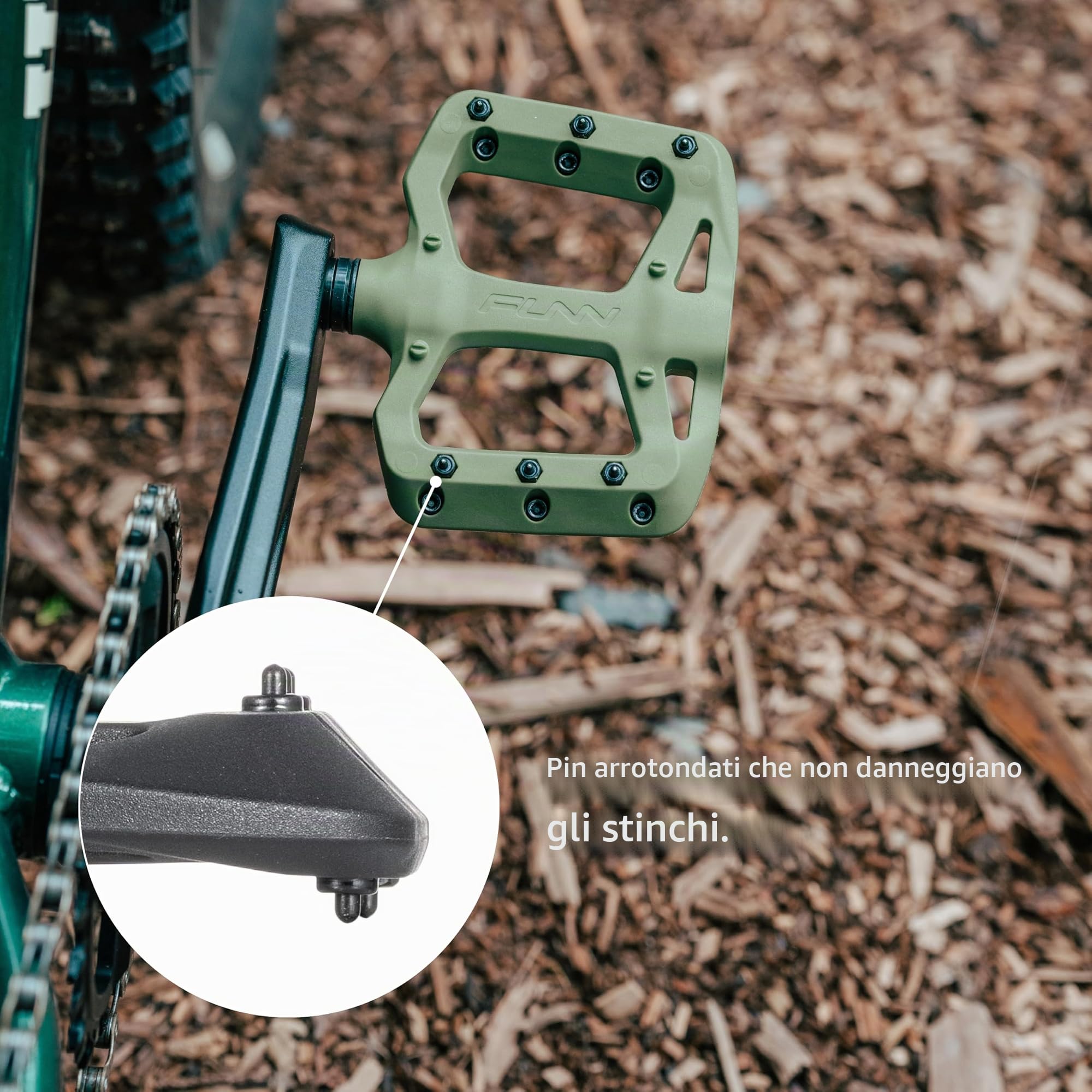 Funn Taipan S Pedali Flat MTB Plastica, Asse CrMo | termoplastica rinforzata fibra di vetro, corpo 14mm, 4 pin stampati e 6 in lega per lato, per BMX, urban e gravel