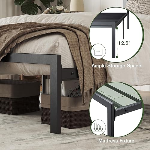 Miniatura 4 de MUTICOR Base de cama individual con cabecera de estante, estructura de marco de cama de plataforma de metal resistente, no necesita somier, fácil