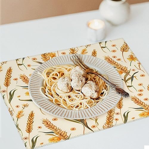 Miniatura 6 de Wheat Pattern Placemats Set of 6 Resistant Table Mats Washable Place Mats for Dinner Party Table Decoration
