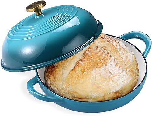 Horno de pan redondo de hierro fundido esmaltado, horno holandés de hierro fundido de 6 cuartos de galón para hornear pan casero de masa madre, olla