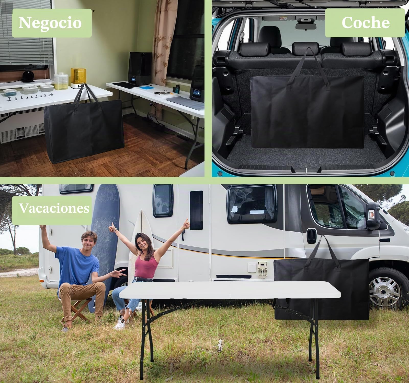 Bolsa de Almacenamiento Plegable para Mesa de 4/6/8 pies, Impermeable, Resistente, Bolsa de Transporte Grande para mesas Plegables, Cubierta de mesas de Picnic/Campamento con Cremallera