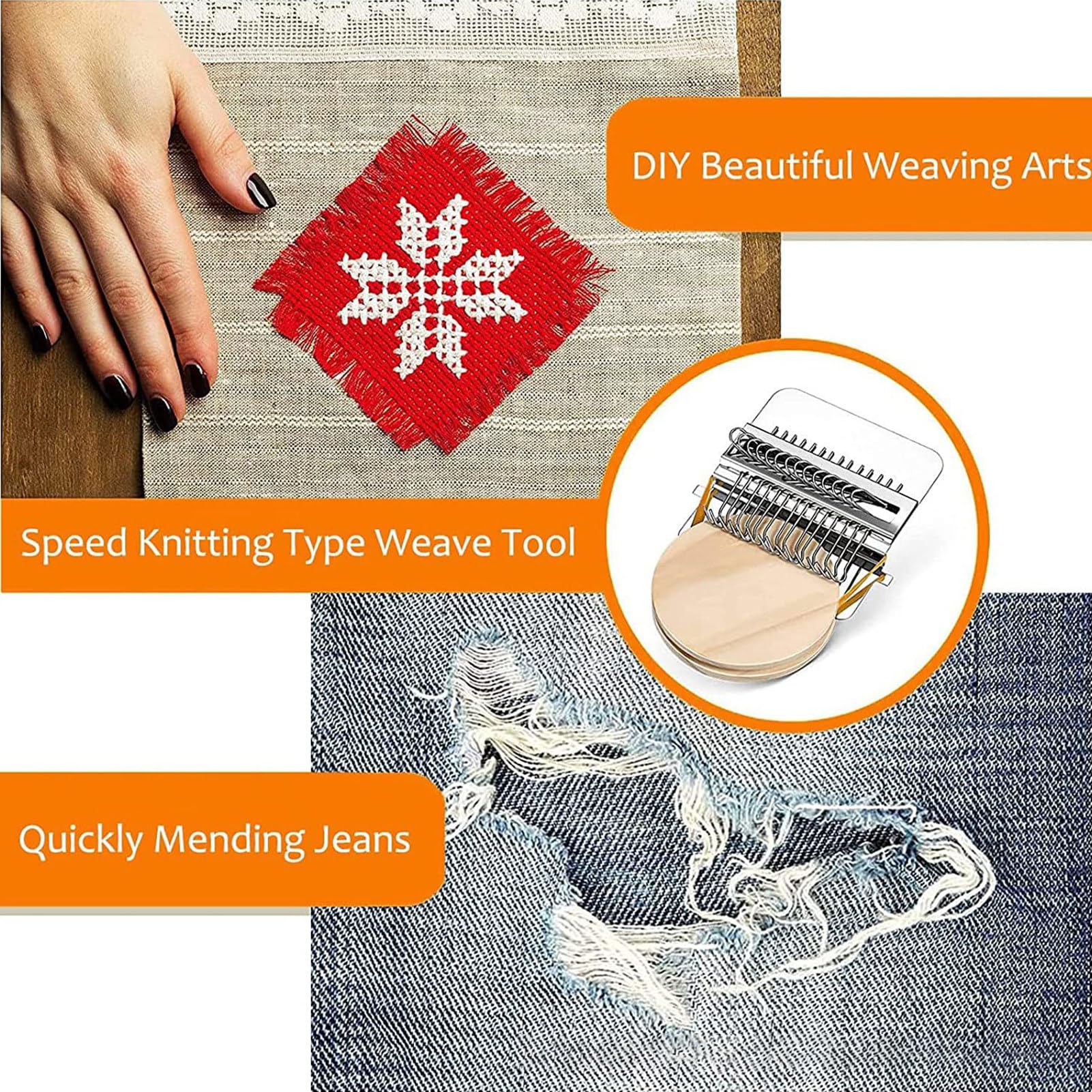 Kit de parches de punto PatchMaker 2.0, telar de zurcir portátil para principiantes, herramienta de tejido de patchworks para reparación de costura rápida en calcetines, ropa y jeans, ganchos 10/21/28