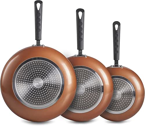 VonShef 3pc Copper Aluminium Frying Pan Set – 20, 24,