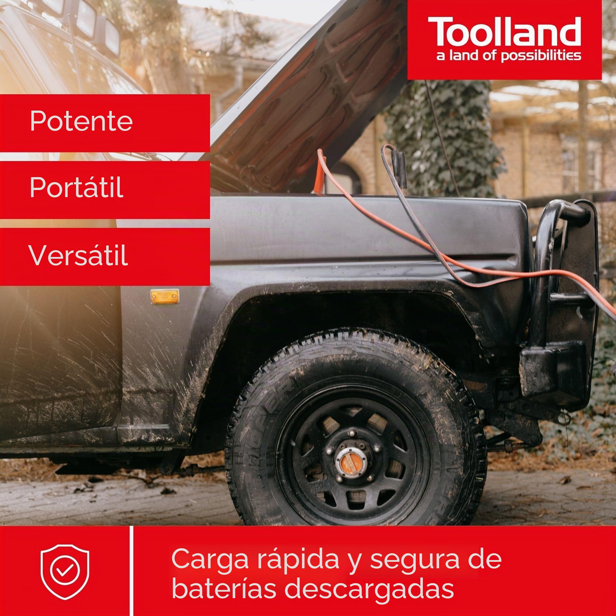 Toolland Cargador de bateria 12V 24V 7A, con arrancador 9A, para baterias de Plomo y Gel 25-135Ah, amperimetro, Proteccion contra sobrecarga, Carcasa Metalica, para Moto Tractor Coche Furgoneta Barco