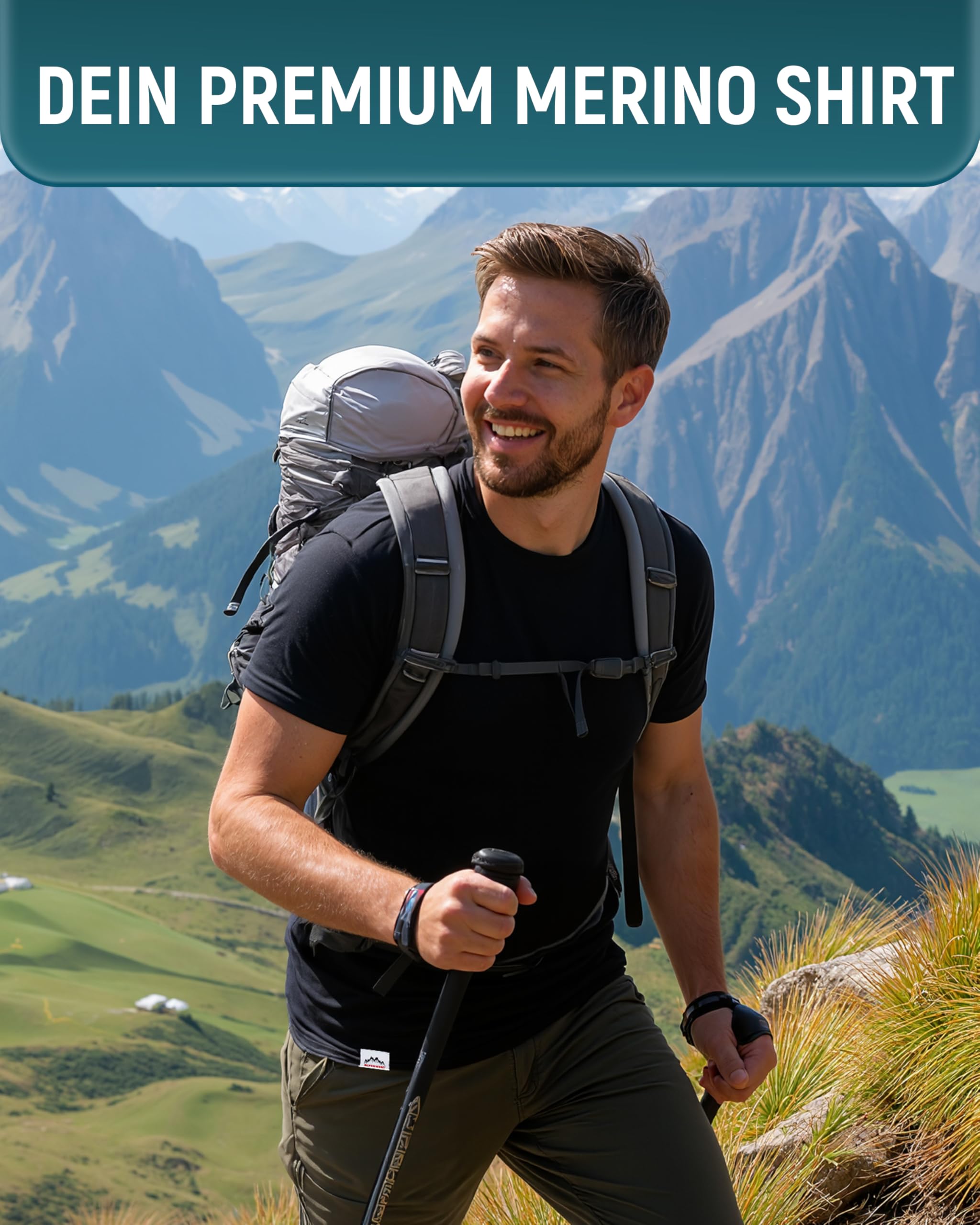 Alpenwert® Merino Shirt Herren [Made IN Portugal] perfektes Wandershirt Wander Tshirt aus Merinowolle Tshirt für Sport, Outdoor, Funktionsshirt (DE/NL/SE/PL - S/M/L/XL - Grün/Grau/Navy Blau/Schwarz)