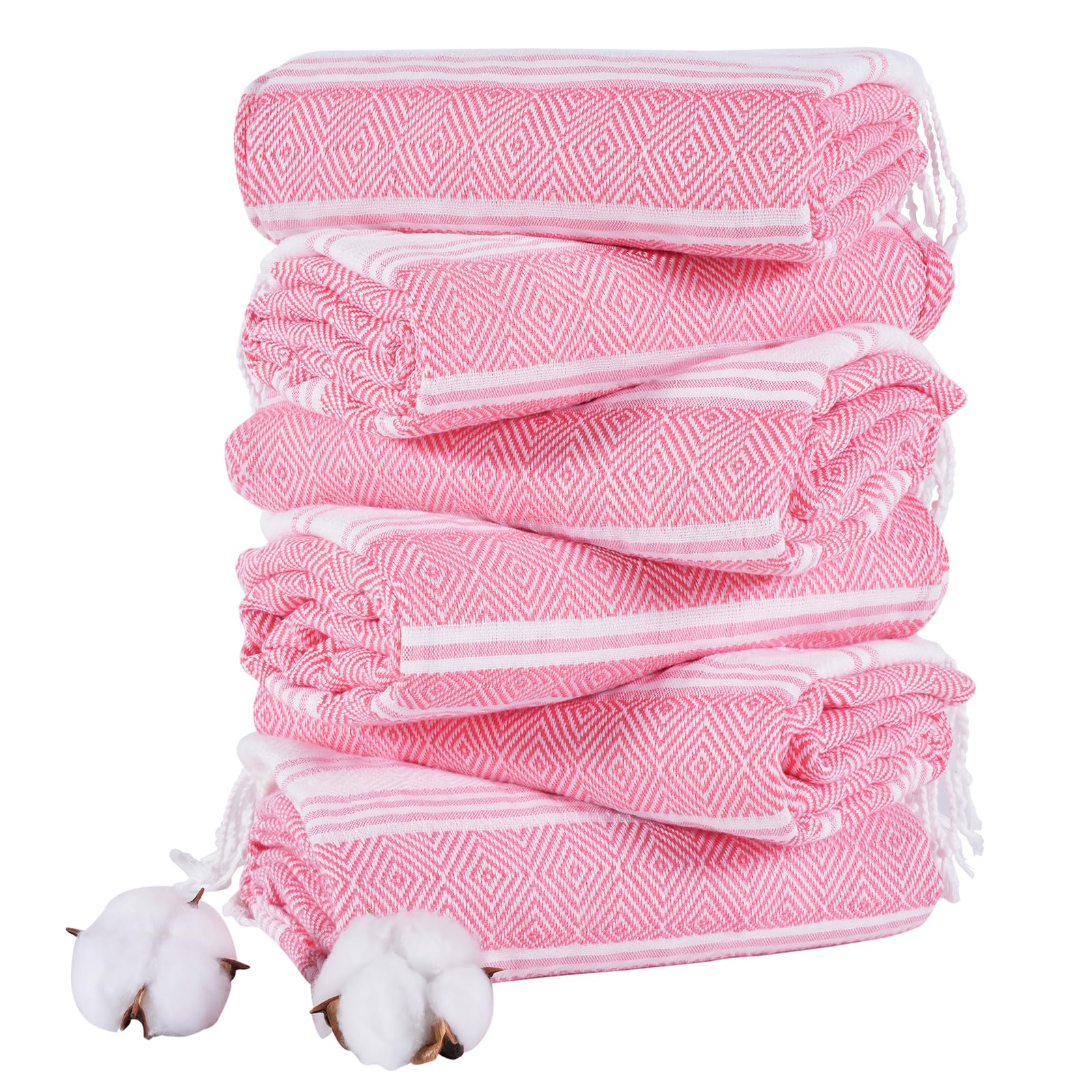 Genovega6 Packs Oversized Cotton Turkish Beach Towels Set Bulk 74"x38" Extra Large Sand Free Quick Dry Absorbent Swim Bath Pool Towel Travel Blanket Adult Essentials Cruise Accessories Vacation Red Stuff