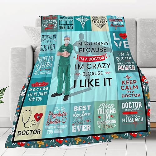 Miniatura 2 de DOINBEE Regalos de doctor para hombres y mujeres, manta azul temática de doctores para médicos, manta de agradecimiento para jubilación, regalos