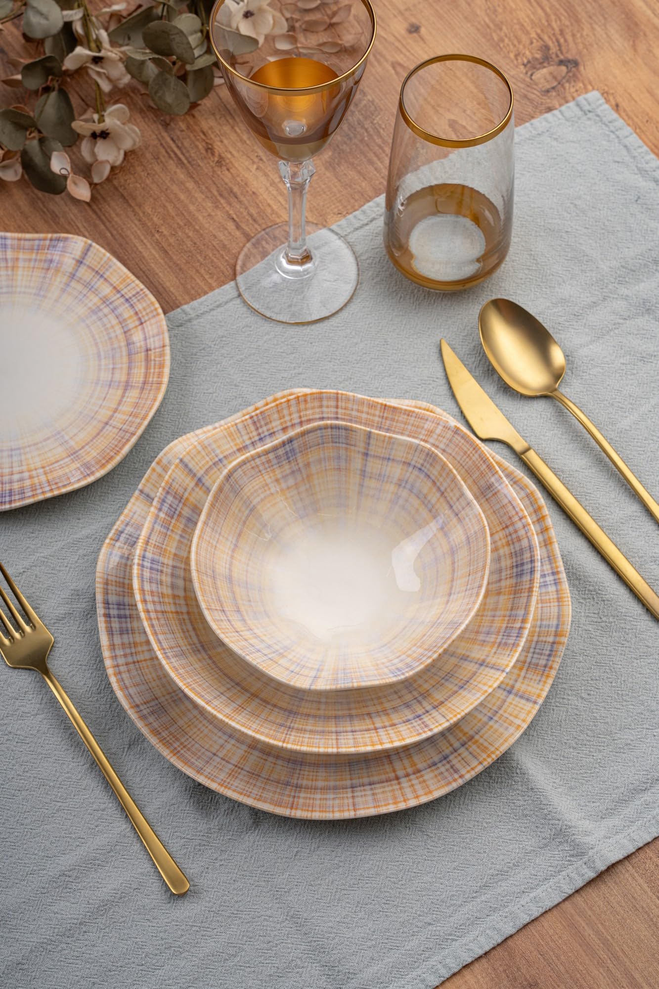 Elegancki 24-częściowy zestaw obiadowy, 100% porcelana, w zestawie talerze serwisowe, miski, talerze deserowe, do mycia w zmywarce i do kuchenki mikrofalowej, idealny na każdą okazję
