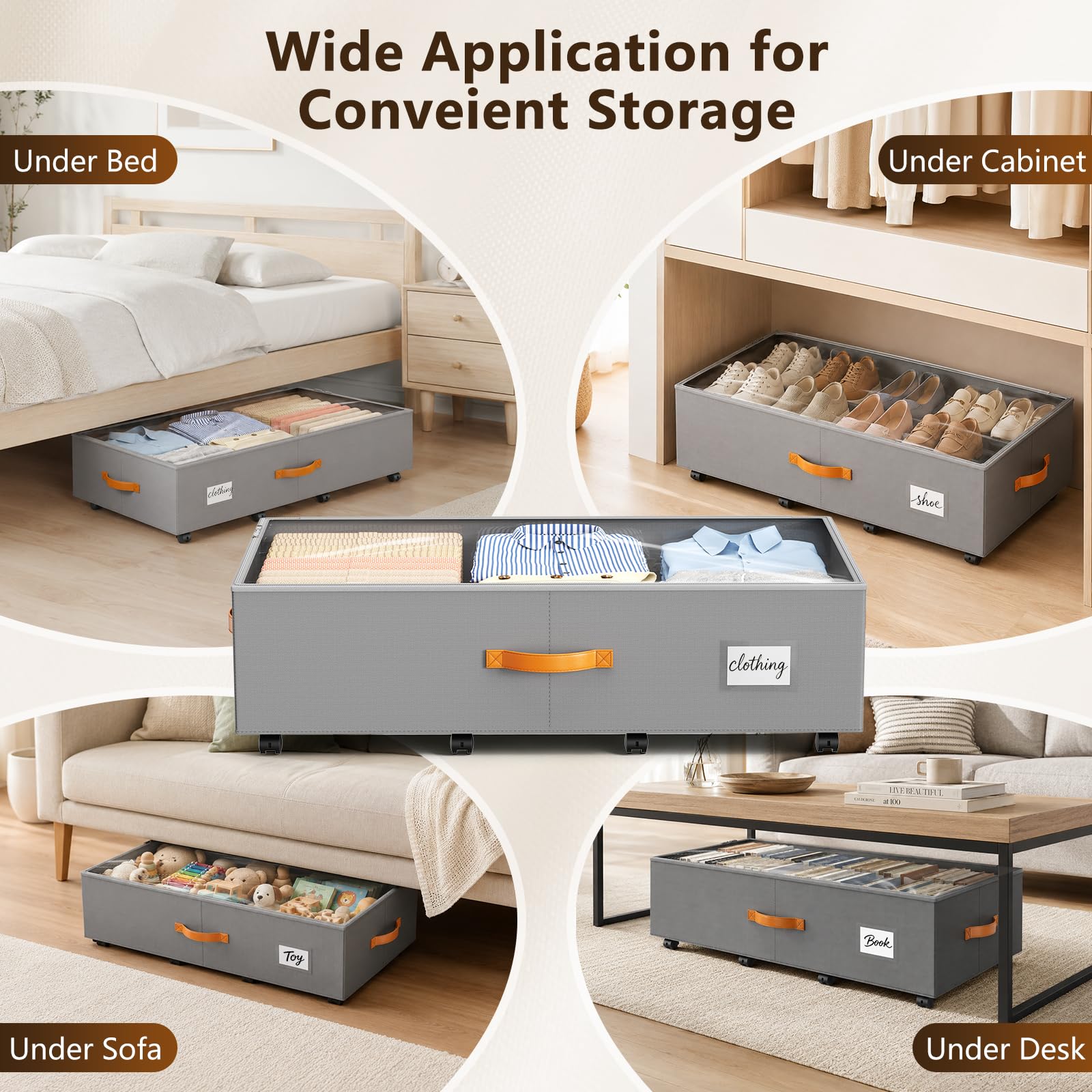 2er-Set Unterbett-Aufbewahrungsbox 65L, mit Rädern & Sichtfenster | 600D Oxford-Stoff mit MDF-Verstarkung – formstabil, reißfest & staubdicht, 84×44×24cm – passt unter Bett, Sofa & Schreibtisch