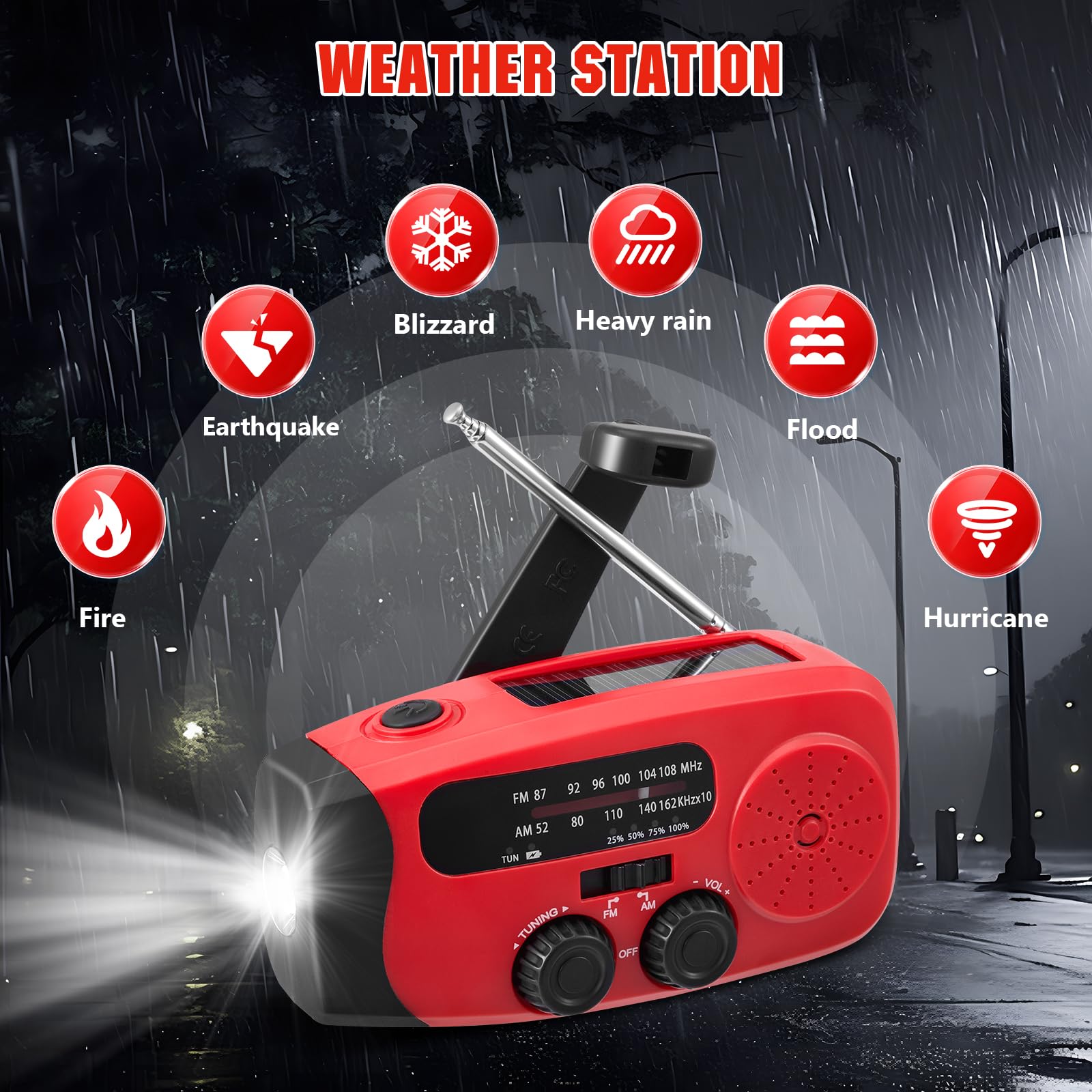 Radio Solaire d’Urgence, AM/FM Portable Radio Dynamo avec Lampe de Poche LED, Batterie 2000mAh,Radio à Manivelle, Idéal pour Camping, Randonnée, Panne de Courant et Kit de Survie