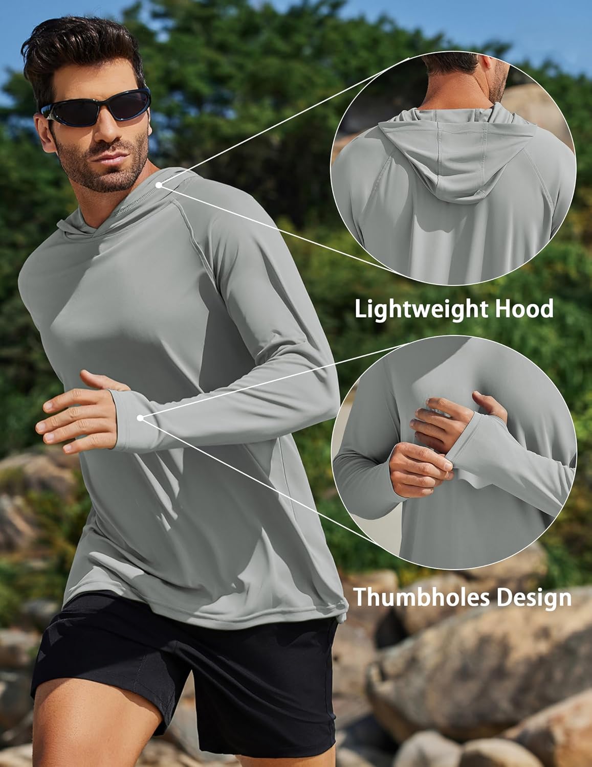 PINSPARK Men's UPF 50+ Long Sleeve Rash Guard - Sun Protection Hoodie UV SPF Fishing Shirt for Athletic Running Swim Hiking - Image 5