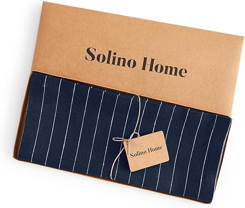 Miniatura 8 de Solino Home Camino de mesa de lino de 14 x 72 pulgadas, 100% lino puro, azul marino y blanco, para verano, interior, exterior, a rayas, hecho a mano