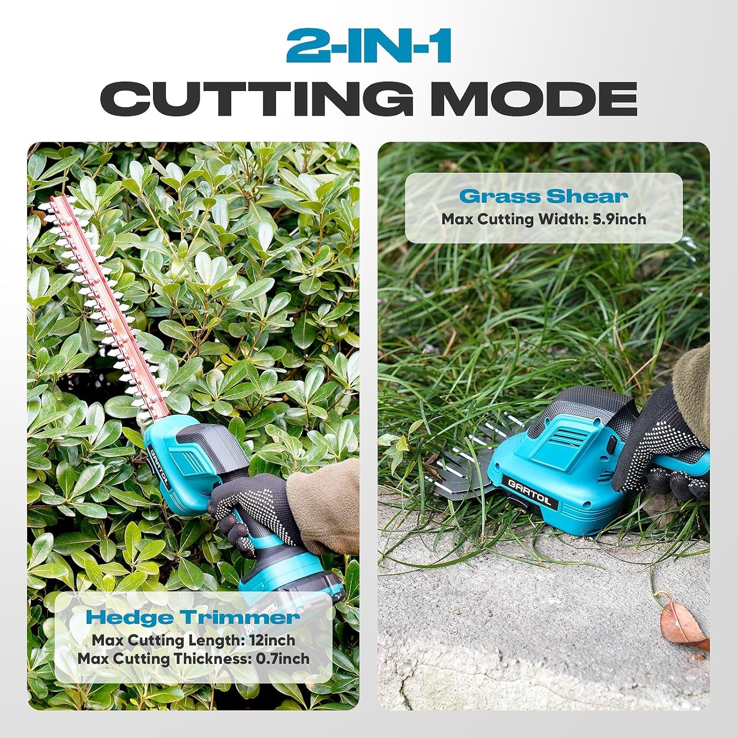Akku Heckenschere Kompatibel mit Makita 18V Akkus, 2-in-1 Strauchschere mit 15cm Grasschere und 20cm Strauchschere Klingen für Garten und Hecken