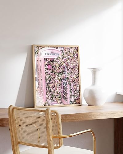 Miniatura 4 de HAUS AND HUES Decoración de pared Glamour Floral Phone Booth  Póster de flores rosas para decoración de pared, póster de París, imágenes de París