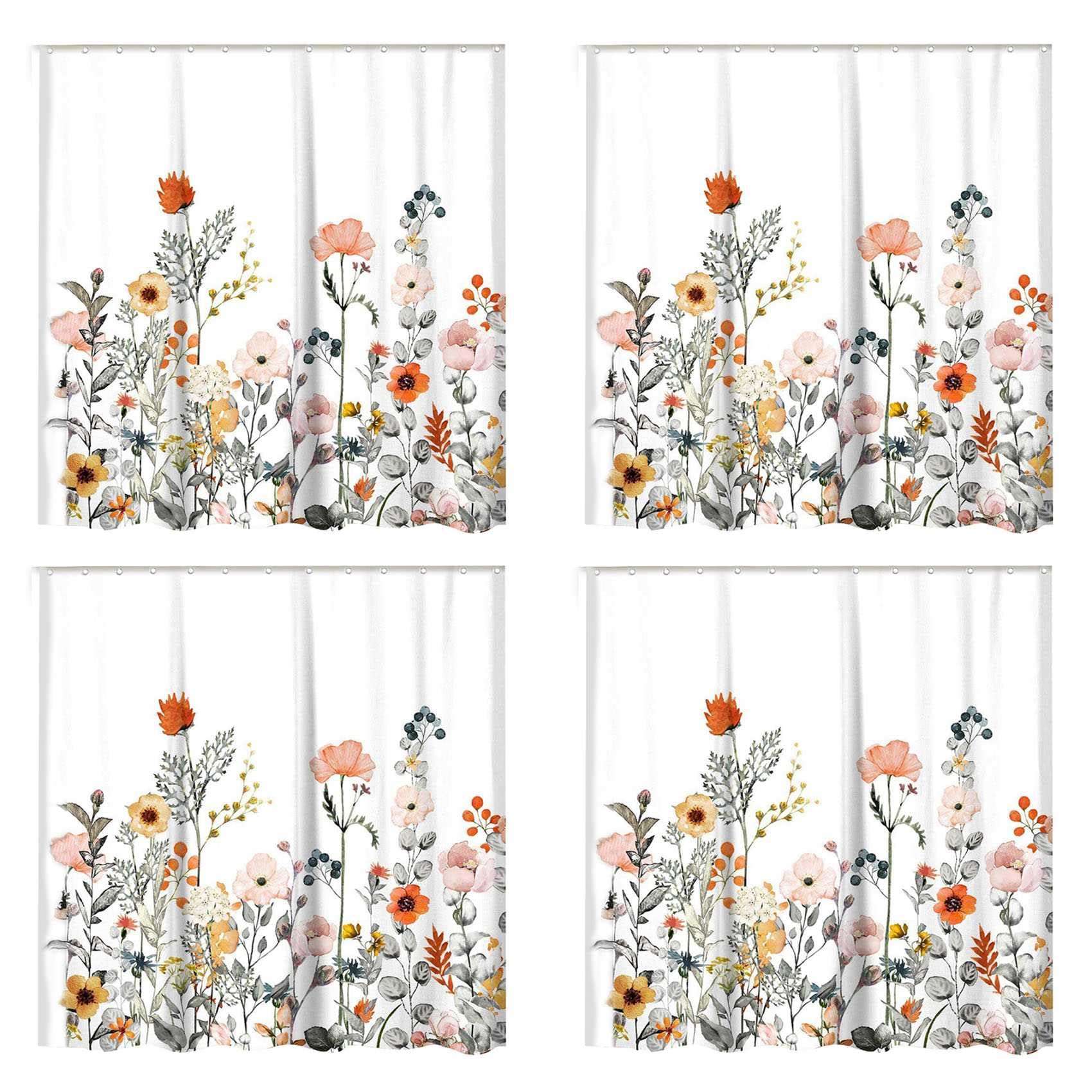 Hndhbfgrt Floral Shower Curtain with 48 Hooks Watercolor Botanical Flowers Decorative Bath Curtain Modern Bathroom Accessories