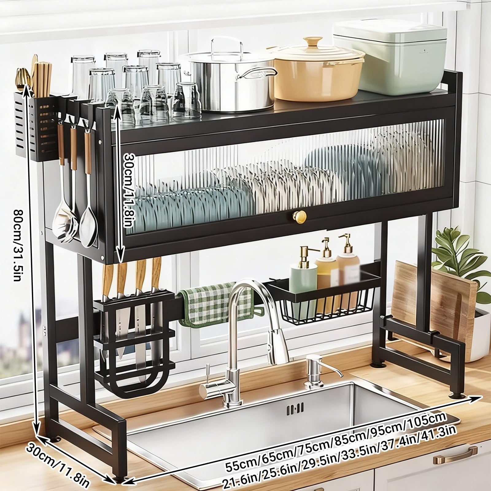 Escurridor de platos para colocar sobre el fregadero, organizador de almacenamiento grande para fregadero, escurridor de platos para encimera de cocina, para platos, vasos, cuencos y cubiertos, ahorra