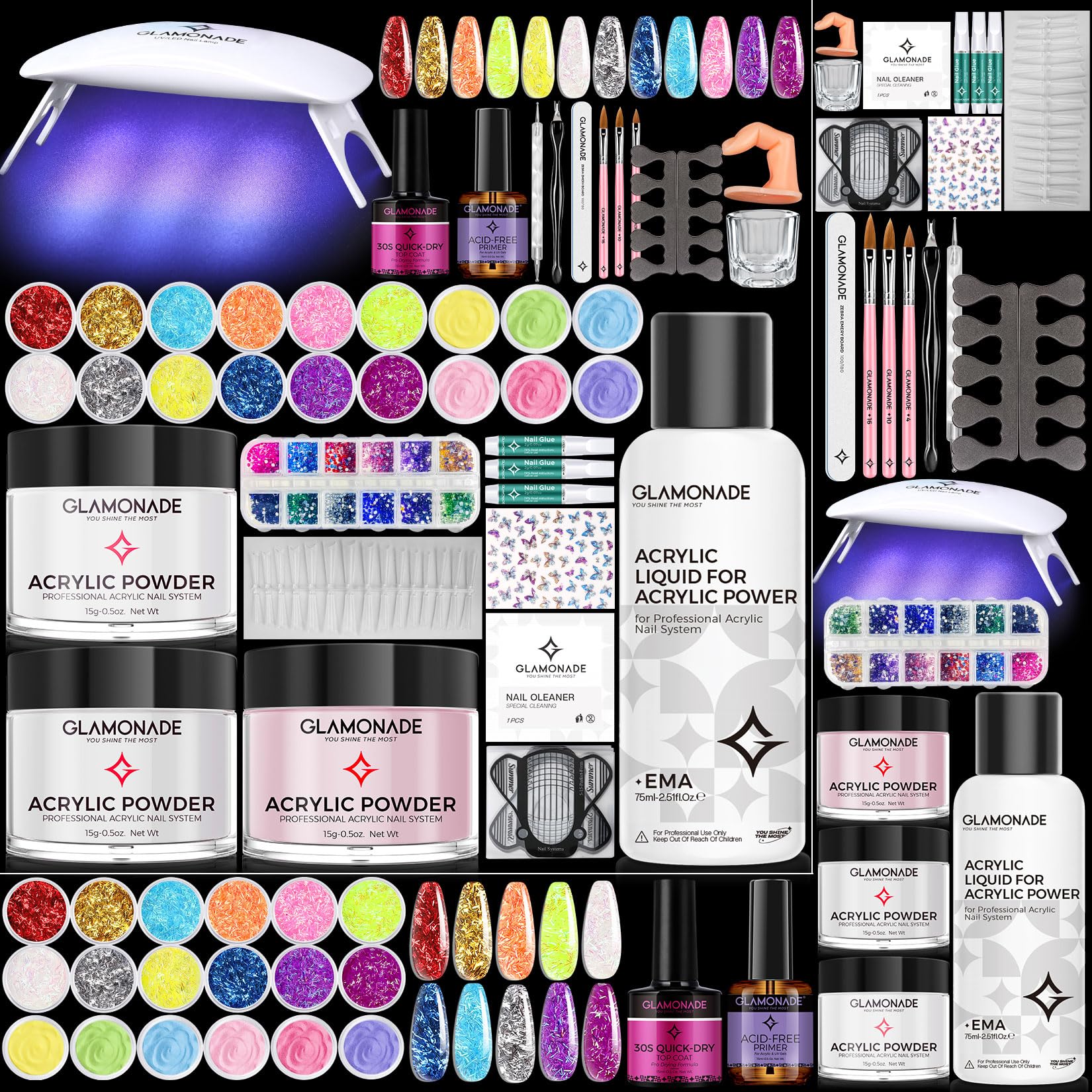 Glamonade Acrylic Nail Kit for Beginners: Professional Nail Kit Set with Everything UV Light and Complete Nail Supplies Salon