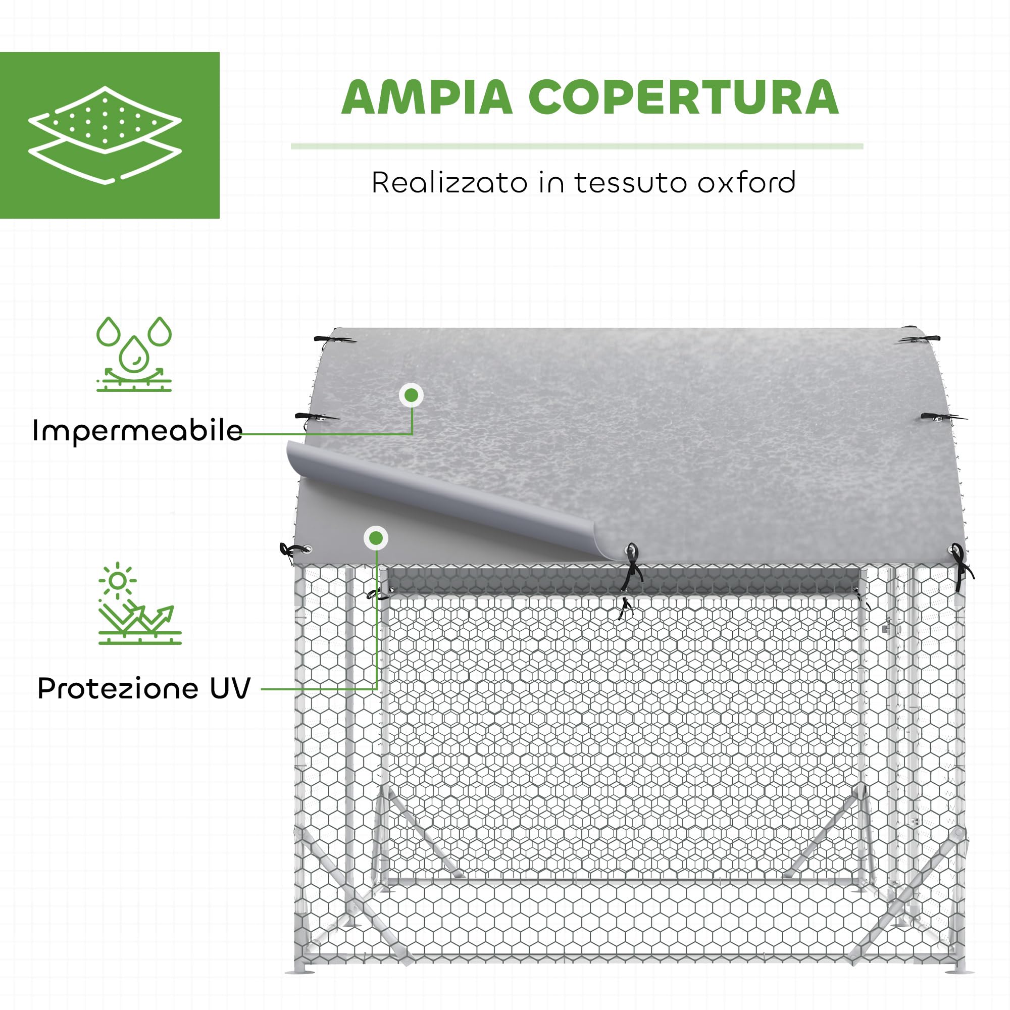 PawHut Pollaio per Galline da Esterno, 2.8x1.9x2m 5.3 m² Recinto Galline in Acciaio Zincato con Tetto Impermeabile Anti-UV e Serratura, Gabbia per 4-6 Polli, Piccoli Animali, Conigli e Anatre
