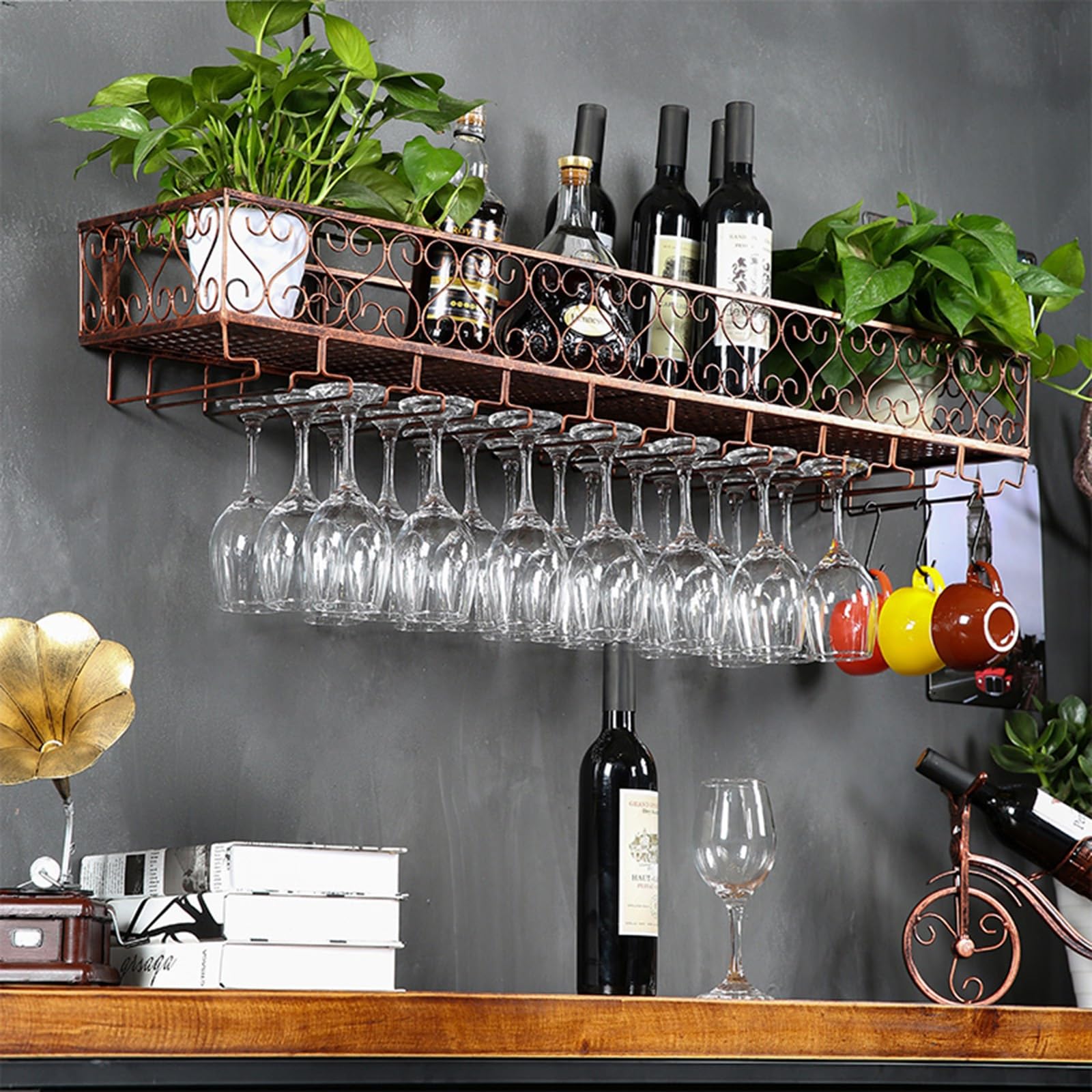 Présentoir à vin mural en métal moderne étagère de rangement bouteille de bar