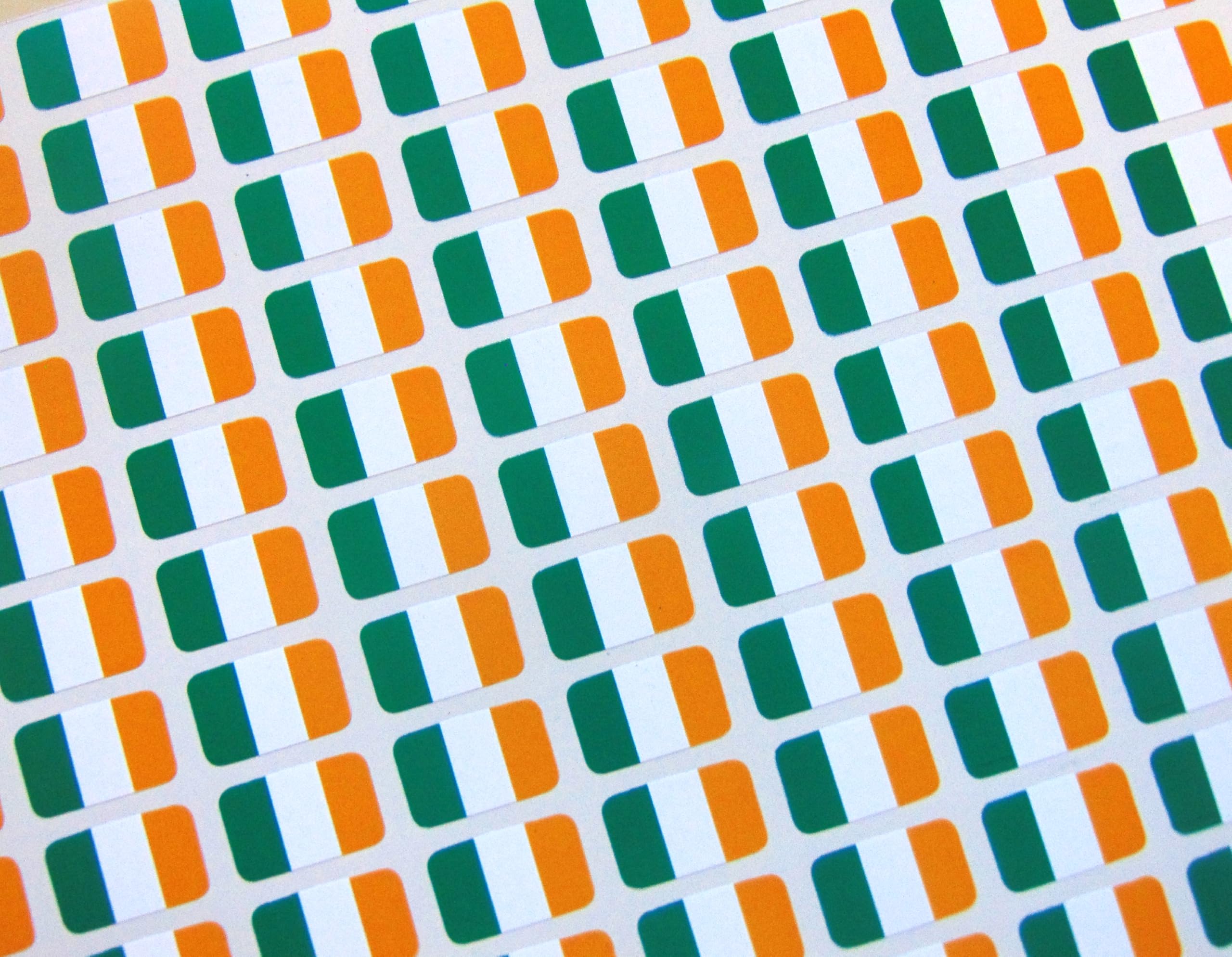 Minilabel Mixed Pack Of 110 Small Mini 16X10mm Republic Of Ireland Eire Durable Plastic Flag Stickers, Sticky Labels