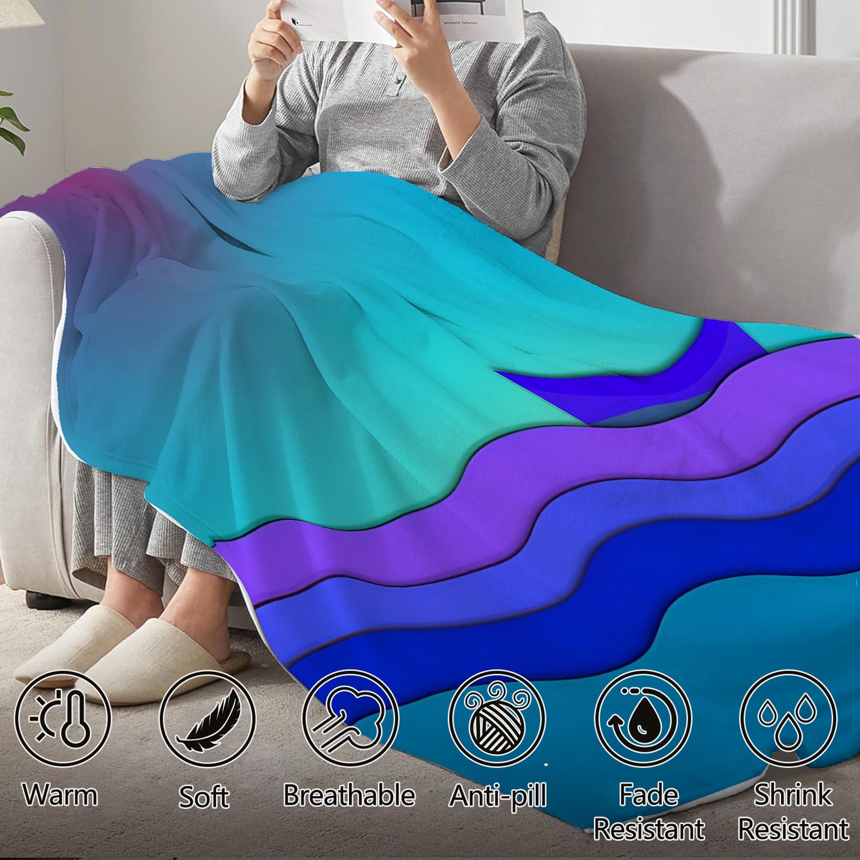 Kocyk między falami baldachimu, minimalistyczny styl papieru z mikrofibry flanelowe koce 220 × 240 cm, puszysty i termiczny, koc na kanapę, łóżko, leżaki